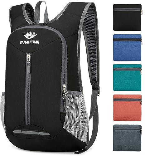 Esup 15L Leichter Wanderrucksack Faltbarer Kleiner Reiserucksack Packbarer Camping Rucksack für Damen Herren, Schwarz, standard, Reiserucksäcke