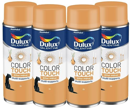 Dulux Valentine Peinture Intérieure et Extérieure Aérosol Color Touch - Effet Métal Or 400 ml - Lot de 4