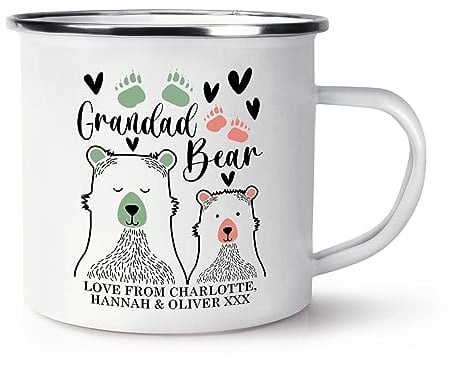 Personalised Grandad Bear Enamel Mug Cup
