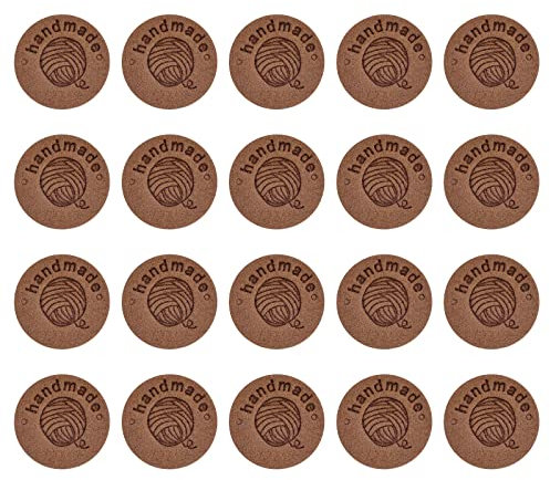 sourcing map 45Stk Handgemacht Leder Label Mikrofaser Leder Nähen Geprägt Etikett Verzierung Häkeln Etiketten für Kleidung Hut Schals Basteln (25mm Durchm Kaffee)