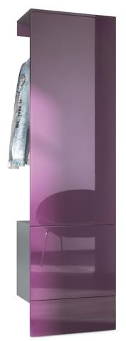 Vladon Garderobe Carlton Set 5, Made in Germany, Wandgarderobe aus Flur-Paneel mit Kleiderstange & Wandschrank, Anthrazit matt/Brombeer Hochglanz (52 x 193 x 35 cm)