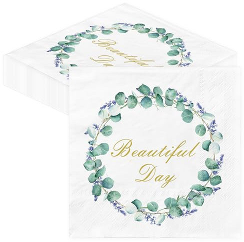 BUSCANDO Servietten Geburtstag Hochzeit Taufe - 50Stück Eucalyptus Grün 3-lagig Servietten Kommunion Konfirmation Servietten Frühling Kindergeburtstag Hochzeit Tischdeko Birthday Napkins 33x33cm