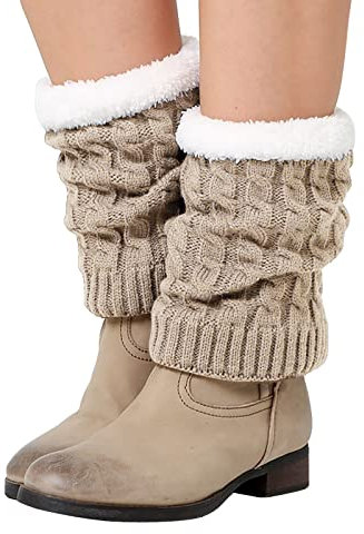 Mashaouyo Kniewärmer und Beinwärmer Gestrickte und verdickte warme Stiefel aus Wolle und Stulpen Lederhose Socken (Beige, One Size)