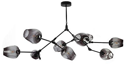 Lustre moléculaire, éclairage de Plafond de Chambre à Coucher, Lustre en Verre de Salon Facile à Installer, Lustre Moderne E27, Lustre créatif en Verre Simple - Abat-Jour Gris fumé dégradé 9 têtes