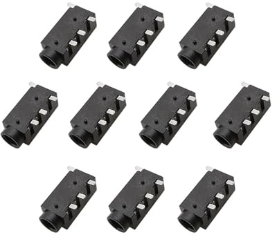 LoRier 10 Stück PJ-320D 3,5-mm-Buchse Audio-Kopfhörer-SMD-Stecker Schwarz 3,5-mm-4-polige Kopfhörerbuchse Schnittstellenanschlüsse