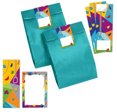 Minkocards 8 Lesezeichen + 8 Notizblöcke + 8 Geschenktüten (Petrol) + 8 Aufkleber Klettern Bouldern Mitgebsel für Mädchen Jungen Gastgeschenke für Kindergeburtstag Mädchengeburtstag Jungengeburtstag