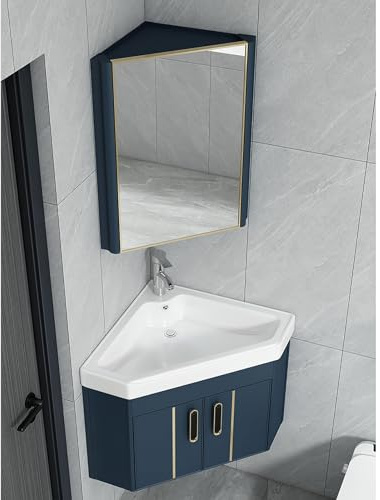 Lavello Ad Angolo,Lavandino Da Bagno Ad Angolo,mobiletto Del Bagno Con Rubinetto E Scarico, Lavabo In Ceramica, Bagno A Parete Vnity,piccoli lavandini da bagno per piccoli spazi (Size : 48cm, Color