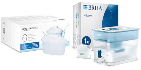 Amazon Basics Water Filter Cartridge, Brita Maxtra+ Compatible - 6 Packs & BRITA Flow XXL Water Filter Tank (8.2L) incl. 1x MAXTRA PRO All-in-1 Cartridge