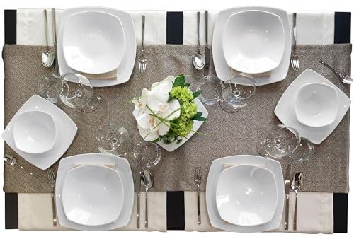 Generico WEISSESTAL Servzio piatti quadrati giornalieri 18 pezzi per 6 persone, in porcellana bianca Venus (6 Posti, 18 Pezzi)