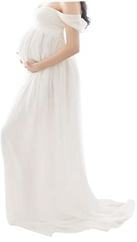 Pesoncarl Vestido de Maternidad Lady Chiffon Off Shoulder Photography Maxi Vestido Embarazos Vestidos de Arrastre White S, Vestidos de Maternidad de invitado de Boda