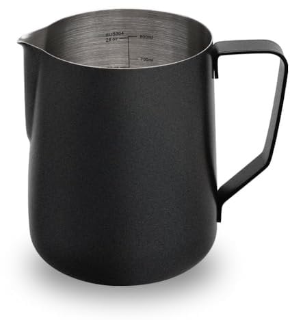 watchget Milk Frothing Pitcher 32oz/900ml - Stainless Steel Frothing Pitcher Espresso Steaming Pitcher Milk Frother Cup Cappuccino Latte Art Coffee Machine Accessories Milk Jug, Black
