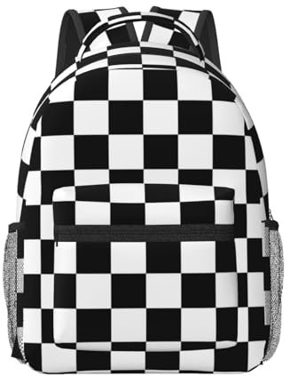 Schwarz-weiß karierter bequemer Rucksack – leichter, langlebiger und vielseitiger Rucksack für Arbeit und Outdoor-Aktivitäten, Büchertasche, Tagesrucksack, modischer Rucksack, trendiger Rucksack,
