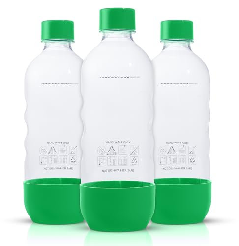 Ersatz-Sprudelwasserflaschen für SodaStream, 1 Liter, BPA-frei und auslaufsicher (kompatibel mit Fizzi, One Touch, Jet, Source, Play, Genesis, Power-Modellen), 3 Stück (grün)