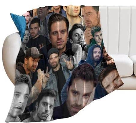 QapLWczK Sebastian Stan Collage-Decke, Überwurf, Decken, ultraweiches Flanell, leicht, Überwurf für Couch, Bett, für alle Jahreszeiten, 150 x 200 cm