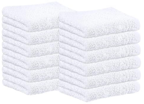SweetNeedle Face Cloths Washcloth Fingertip Towels Set 30x30 cm 100% Cotton, Extra Absorbent, Premium Quality, Soft, Long lasting Fannel for Bathroom, Face Wash, Salon, Gym, Spa (12 Pack, White)