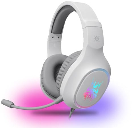 Defender® Fury - Auriculares con micrófono para videojuegos, iluminación RGB, jack de 3,5 mm, para PC, PS5, Xbox, portátil, smartphone, auriculares con cable, control de botones y adaptador para PC
