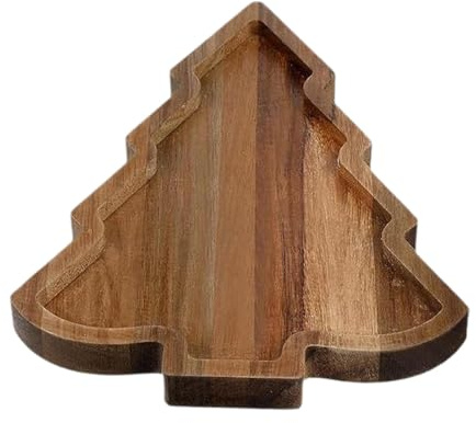 KESOTO Festliches Holztablett für Weihnachten, Eleganter Servierplatten für Feierlichkeiten, 28cmx20cmx2cm