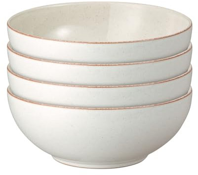 Denby - Heritage Atrium Set of 4 Cereal Bowls - 820ml Capacity - Dishwasher & Microwave Safe Crockery - Soft White Glaze Effect - Ceramic Stoneware Bowls - Chip & Crack Resistant - L17xW17xH6.5