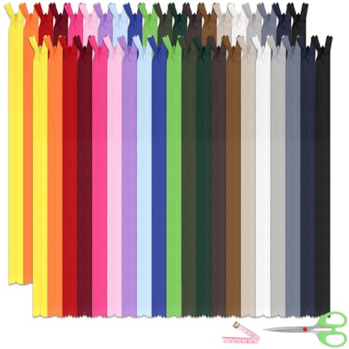 Tanstic 20Pcs 20 Colors Nylon Invisible Zippers Hidden Zipper Nylon Coil Zippers for Sewing Clothes Crafts (10 colors, 40CM)