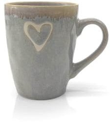 Mea-Living STONEWARE Becher Herz,mit Henkel, sand, handgemachtes Steingut, 400 ml, wunderschönes handmade Geschirr