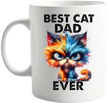 Best Cat Dad Ever 11oz Coffee Mug - Funny Gift for Cat Lovers, Perfect for Men, Fathers, Kitten Owners - Themed Coffee Cup for Birthday, Father's Day, or Valentines, Present for Him or Her