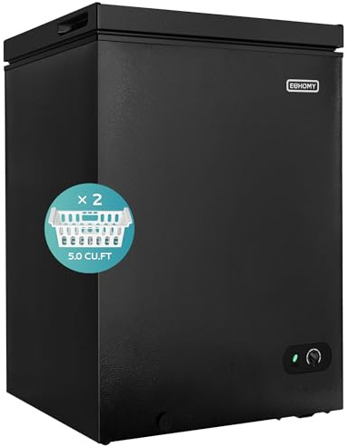EUHOMY 5.0 Cu.Ft Chest Freezer with Removable Basket, Deep Freezer Adjustable 7 Thermostat, Quiet Mini Freezer Free-Standing Top Door, Energy Saving for Apartment/Garage/Basement/Dorm/Home,Black