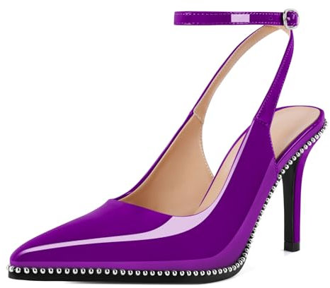 Soireelady Donna a Punta Scarpe Tacchi Slingback Perline Tacco con Fibbia Viola EU38