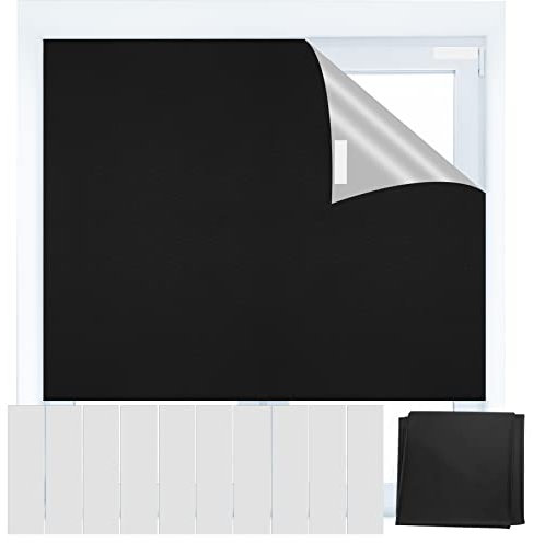 Temporary Blackout Blinds, Black Out Blinds Stick On, Portable 100% Blackout Material 150 * 300CM, Window No Drilling Blackout Blinds with Self Adhesive Tapes for Nursery Bedroom Travel RV Car