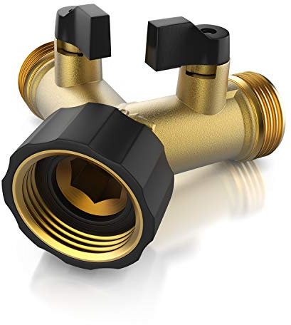 Brandson - Wasserverteiler Messing - 2 Wege Verteiler für gleichzeitigen Anschluss von Zwei Geräten - Y-Verteiler - 3/4 Zoll Wasseranschluss - beide Ausgänge regulierbar - hitze- & kältebeständig