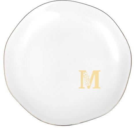 Bliceon Trinket Dish, Ceramic Jewelry Trays, Ring Jewellery Dish, Key Bowl Tray, Ring Tray Decor Engagement Gift, Wedding Gift, Initial Letter Personalized Gifts for Women, Girls - M