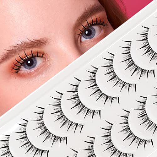 EMEDA Lot de 10 paires de faux cils manga à picots - 5 styles mixtes - 100 % faits à la main - Aspect naturel - Cils manga à picots hybrides - Pour cosplay (mélange manga)