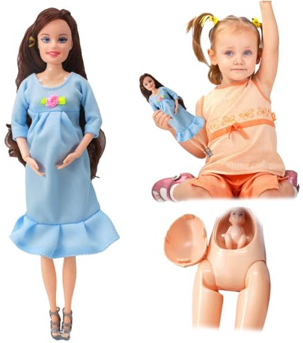 NethCasti Poupée Enceinte 11.5 Abs Plastique Jouet mère Enceinte avec bébé poupée créative avec Un bébé dans Son Ventre pour Les Enfants Gift, Bleu