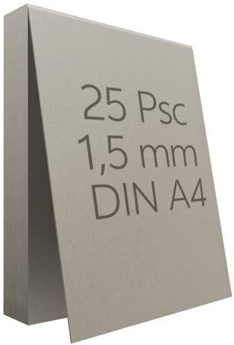 Craftask 25 Stück Graupappe DIN A4 1,5 mm Buchbinderpappe A4 Graukarton Modellbaupappe Buchbind Karton
