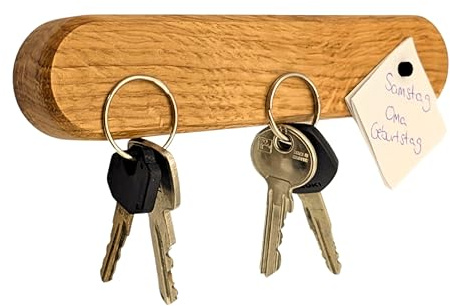 Magnetisches Schlüsselbrett zur Schlüsselorganisation - 1 Stück - Handgefertigter Schlüsselhalter - Einfache Wandmontage - Halter mit extra starkem Neodym-Magnet (Deutsches Eichenholz, Länglich)