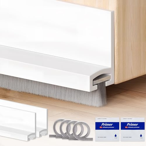FEMONGY 2 pezzi 100 × 3 cm Paraspifferi sottoporta, Spazzola sottoporta, Antivento, antipolvere e anti-insetti, Con 4 strisce di setole sostituibili e promotore di adesione, Bianco