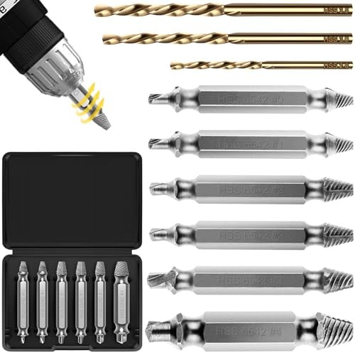 Set Estrattori Viti Danneggiate con 3 Punte Elicoidali,Estrattore Viti Spanate HSS 6542, Strumenti Rimuovere Spellati Bulloni,Dispositivo Rimozione Bullone Rotto per Viti Danneggiate,Rotte o Strippate