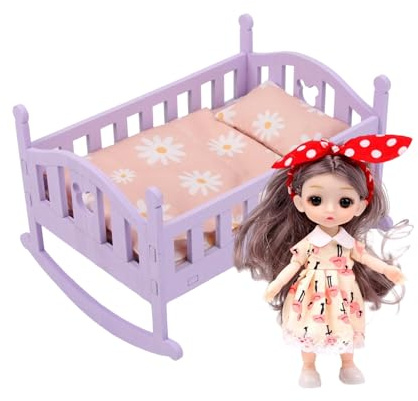 Puppenwiege | Interaktive Möbel,Puppenbett Mit Zubehör Set,Für Kleinkinder Kinderzimmer Spielzimmer Haus Kindergarten Geburtstag Feiertag