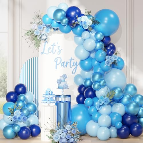 QIFU Luftballons Girlande Blau, 113 Stück Blaue Luftballons Geburtstag Blau | Luftballons Metallisches Blau Ballon Girlande für Blue Birthday Junge Geburtstagsdeko Baby Shower Graduierung Abschluss