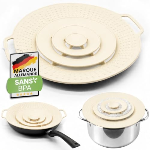 NetroxÜberkochschutz und Pfannen Spritzschutz aus Silikon | Überlaufschutz für Töpfe und Pfanne Ø 15-25 cm, Topfdeckel gegen Überkochen, spülmaschinenfest, Spritzschutz Pfannen