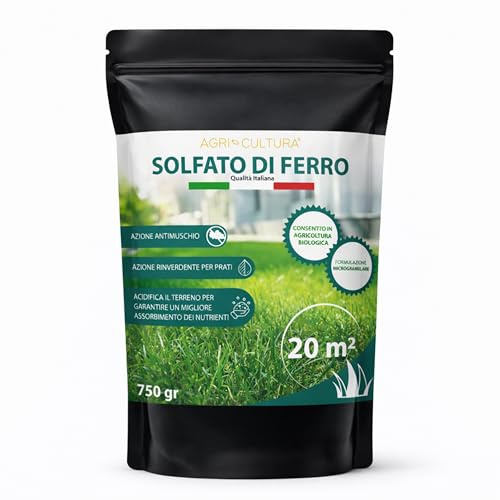 AGRI-CULTURA® | Solfato di Ferro per Prato 20m² | Antimuschio e Rinverdente Prato | Solfato Ferroso Ideale per Contrastare Ingiallimenti e Clorosi Ferrica.