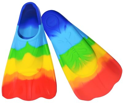 YuLiMirich Aletas para niños, 100 % silicona, aletas de sirena para niños, aletas cortas para entrenamiento de buceo y natación, cómodas aletas para niños y niñas (multicolor, XXXS 24-26)