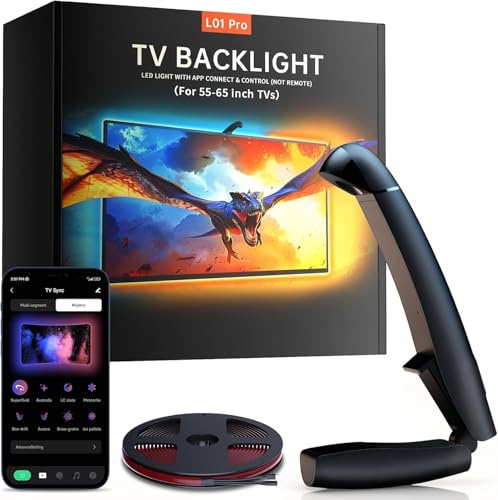 TV Backlight, 14.7ft Cuttable TV LED Lights that Change with TV for 55-65 Inch Screen and PC Monitor, TV Backlight with Sensor, Smart App Control, Game & Music Sync Color Changing Light
