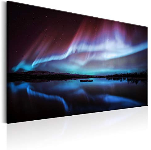 decomonkey Bilder Polarlicht 120x80 cm 1 Teilig Leinwandbilder Bild auf Leinwand Wandbild Kunstdruck Wanddeko Wand Wohnzimmer Wanddekoration Deko Nordlicht Nacht Island
