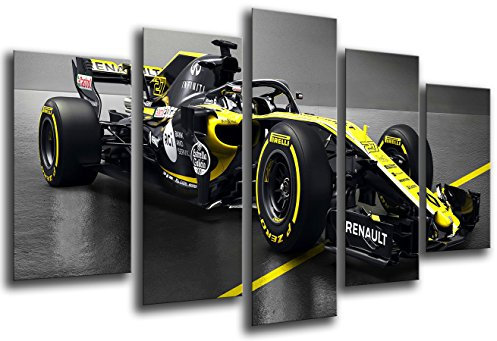 Cuadros Cámara - Wandbild - Formel 1 Auto, Renault R.S.18, Renault F12018, Carlos Sainz, Nico Hulkenberg, 165 x 62 cm, Holzdruck - XXL Format - Kunstdruck, ref.27110