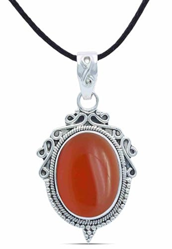 mantraroma Kettenanhänger 925 Silber Karneol orange roter Stein Edelstein Kettenanhänger Damen Sterling Silber Halskette Anhänger Geschenk (MAH-124-16)