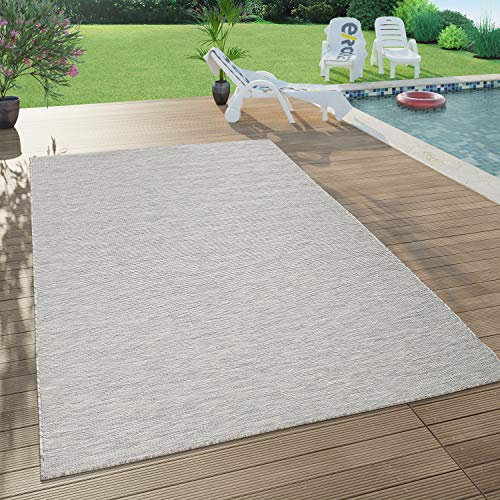 Paco Home Outdoor Teppich Balkon Terrasse Pastellfarben Flachgewebe Gartenteppich Modern, Grösse:140x200 cm, Farbe:Taupe