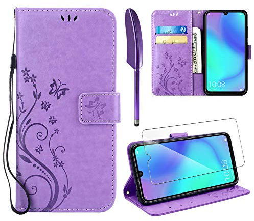 AROYI Lederhülle Kompatibel mit Huawei P30 Lite Flip Hülle und Schutzfolie, Wallet Case Handyhülle PU Leder Tasche Case Kartensteckplätzen Schutzhülle Kompatibel mit Huawei P30 Lite