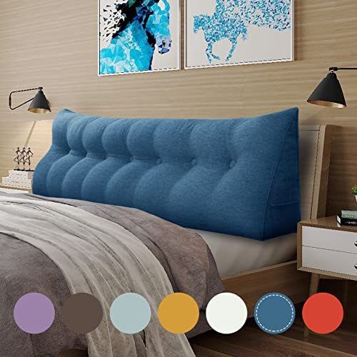 VERCART Keilkissen Bett Großes Rückenkissen Bett Kopfteil Bequemes Lesekissen für Bett und Sofa 2 in 1 Rückenlehne und Kopfkissen Couchkissen Langes XXL Lendenkissen Leinen 200cm Blau