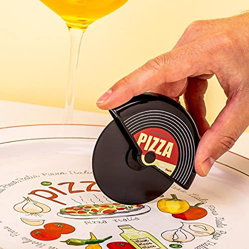 FISURA - Coupe-pizza vinyle original. Roulette à pizza avec un design amusant. Couteau à pizza en acier inoxydable et ABS. Mesures : 7,5 x 5,5 centimètres.