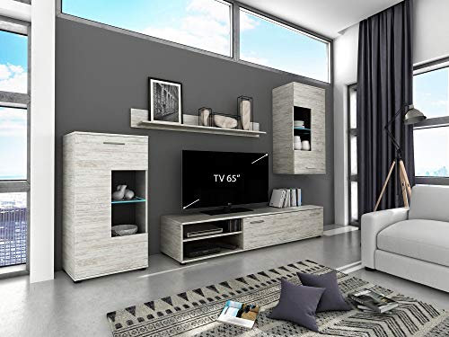 Beauty.Scouts Wohnwand Milena 4-teilig weiß Kiefer Holznachbildung 263x190x40,2cm (B/H/T) Mediawand Wohnzimmerwand Wohnzimmerschrank Mediaaufbewahrung